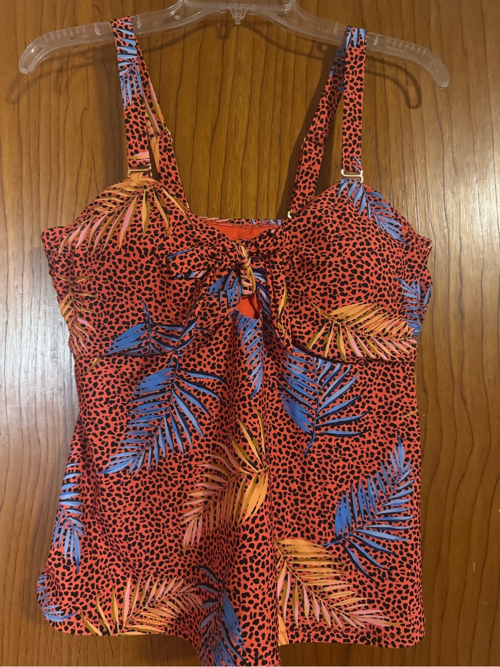 Raisins Orange Tropical Leaf One Swimsuit Top 16W